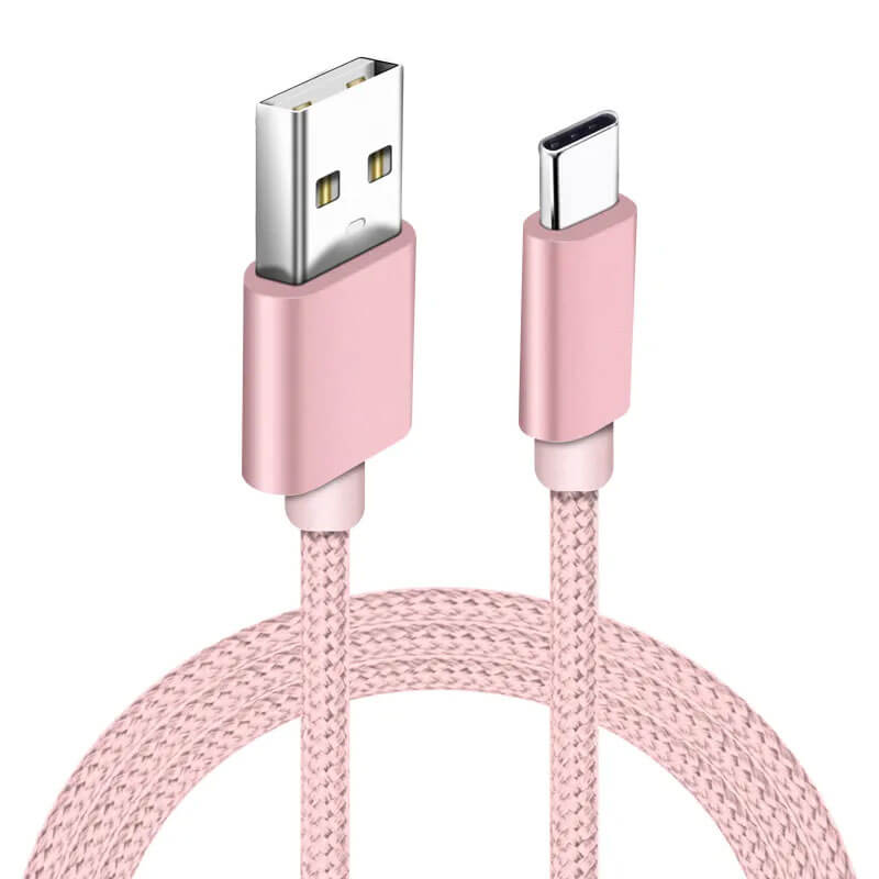 Câble Charge Braided USB Type C De 2 Mètres Compatible Avec Samsung, Google, Sony, iPhone 15, Moto, Huawei, Honor, Nintendo Switch Et Plus (Rose)