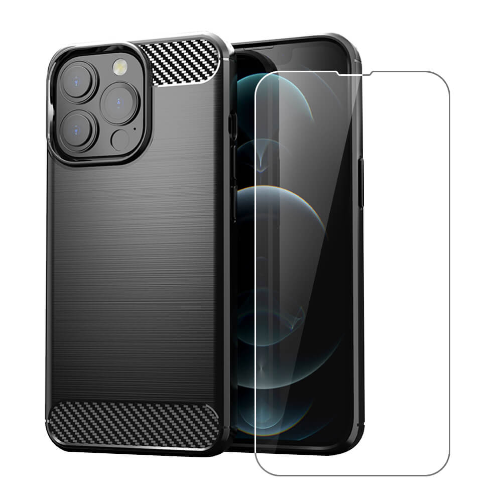 SDTEK Funda Carbon para iPhone 13 Pro and Protector Pantalla Vidrio Templado