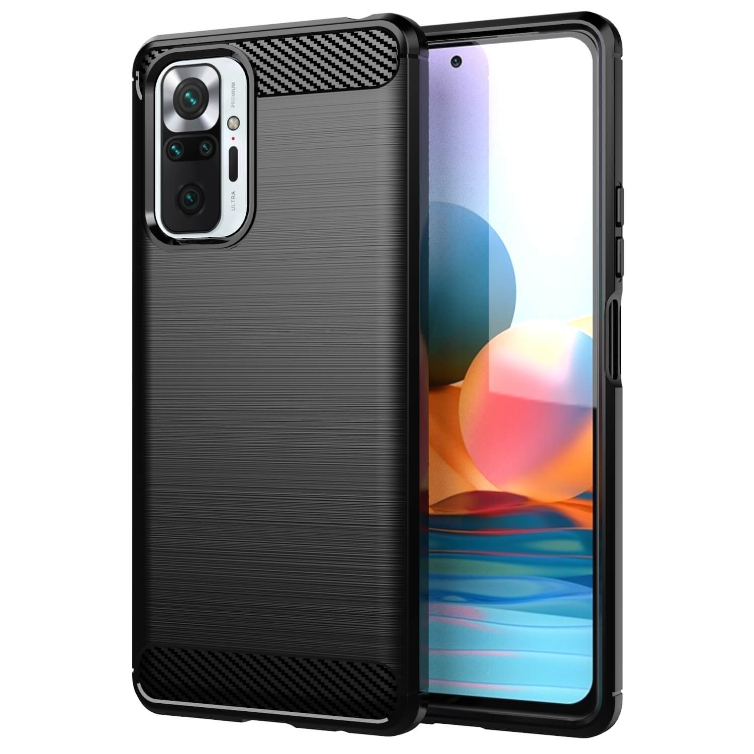 SDTEK Carbon Case for Xiaomi Redmi Note 10 Pro Phone Cover and Glass