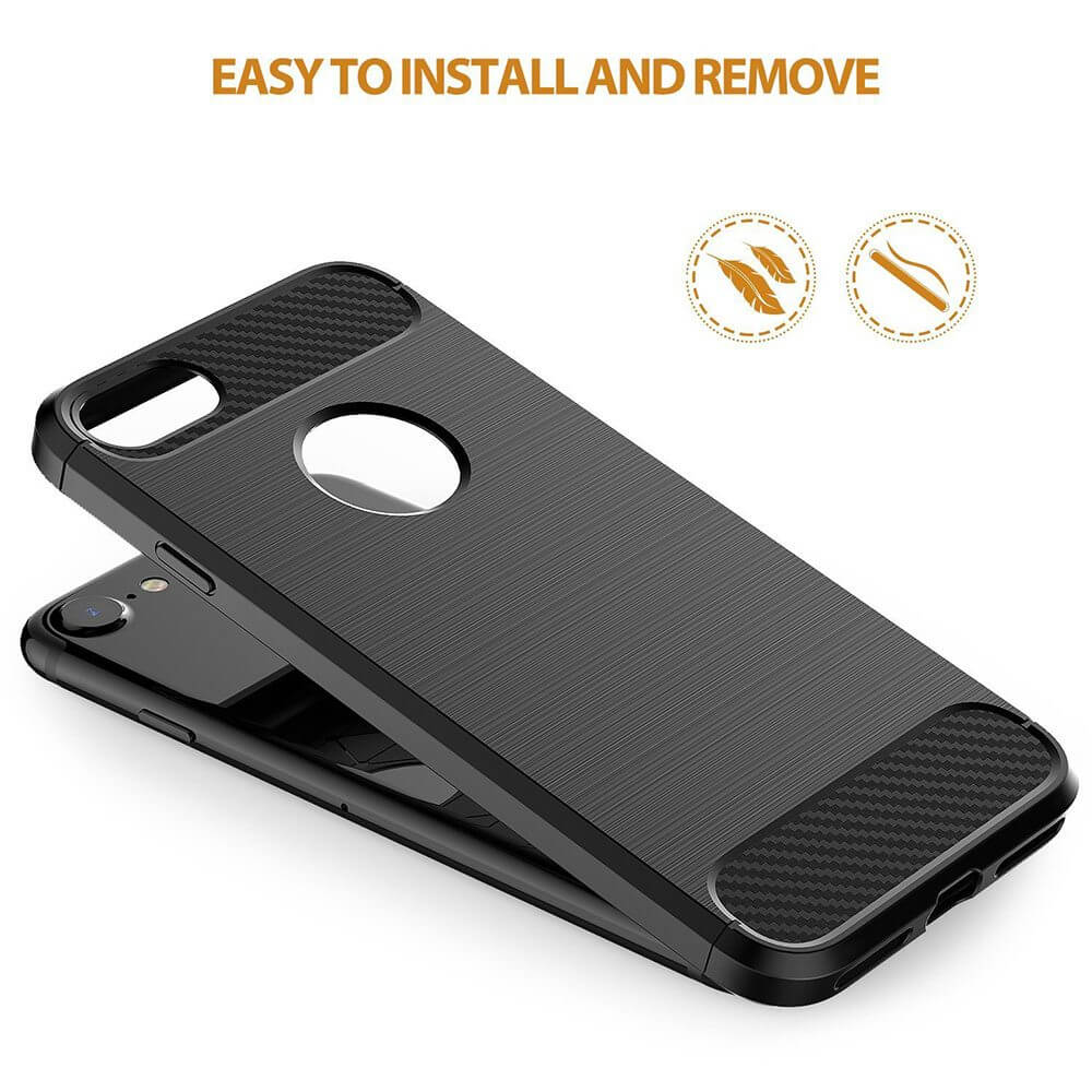 SDTEK Case for iPhone 8 / 7 Carbon Fibre Silicone Cover Shockproof Black