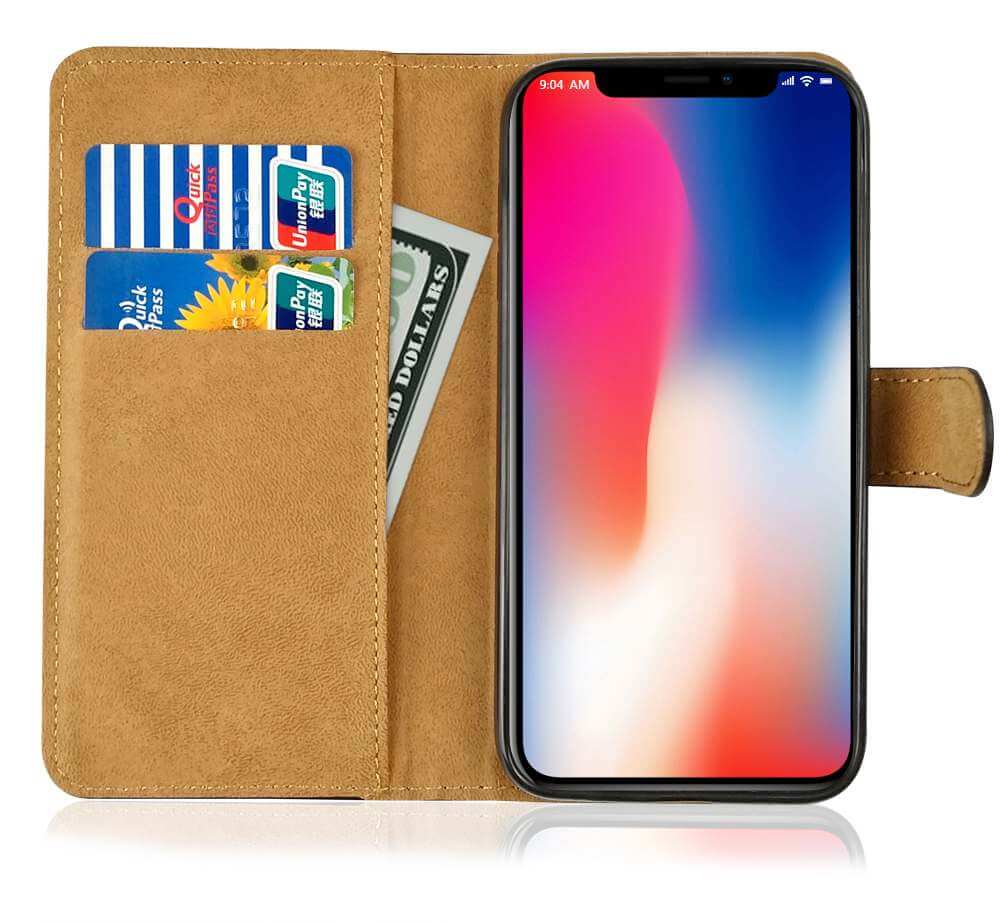 SDTEK Leather Wallet Flip Cover Case for iPhone XS / X Black