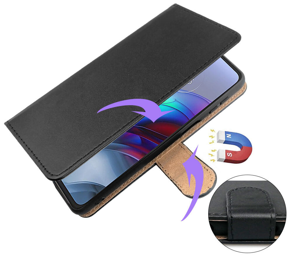 SDTEK Leather Wallet Flip Cover Case for Motorola Moto
