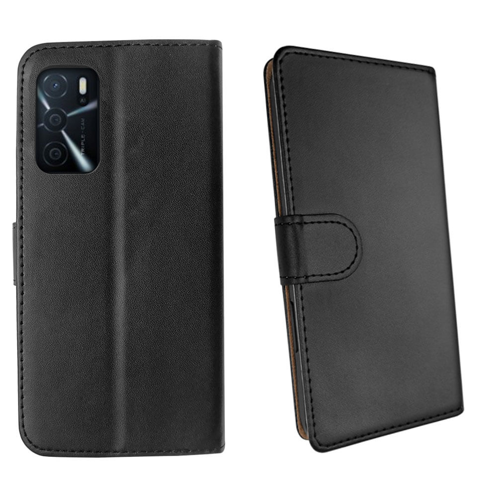 Leather Wallet Flip Cover Case for OPPO A16 / A16s Black