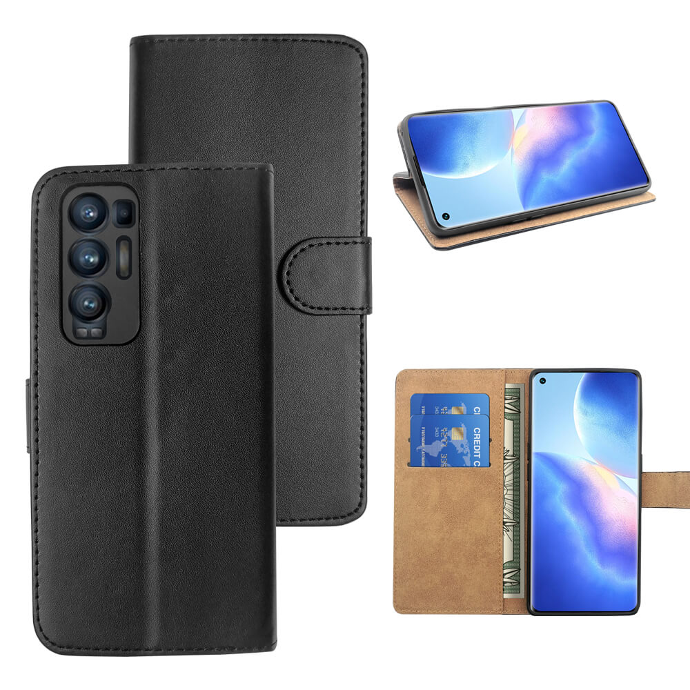 SDTEK Leather Wallet Flip Cover Case for Oppo Find X3 Neo Black