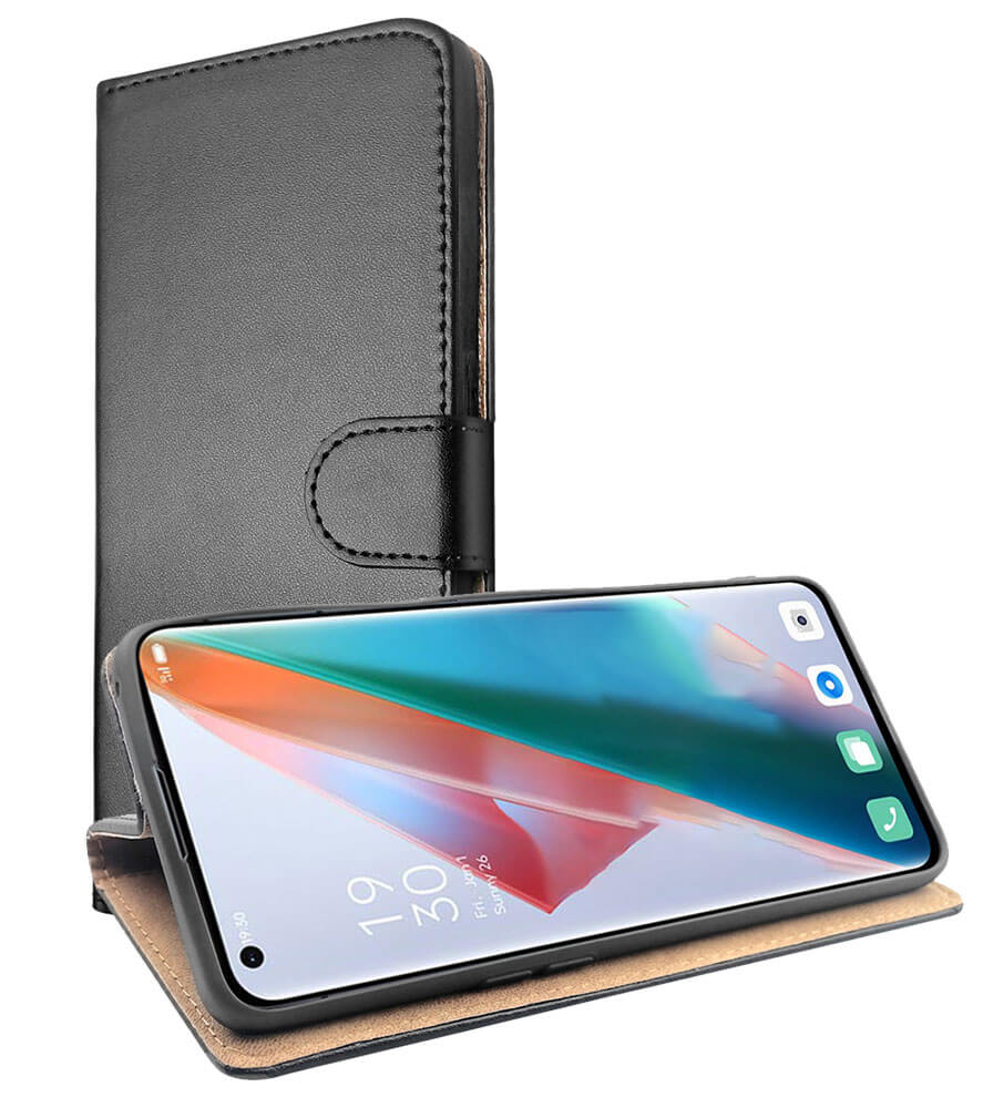 Leather Wallet Flip Cover Case for Oppo Find X3 Pro Black