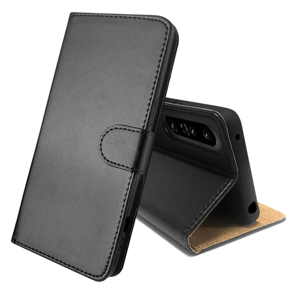 SDTEK Leather Wallet Flip Cover Case for Sony Xperia 1 IV Black