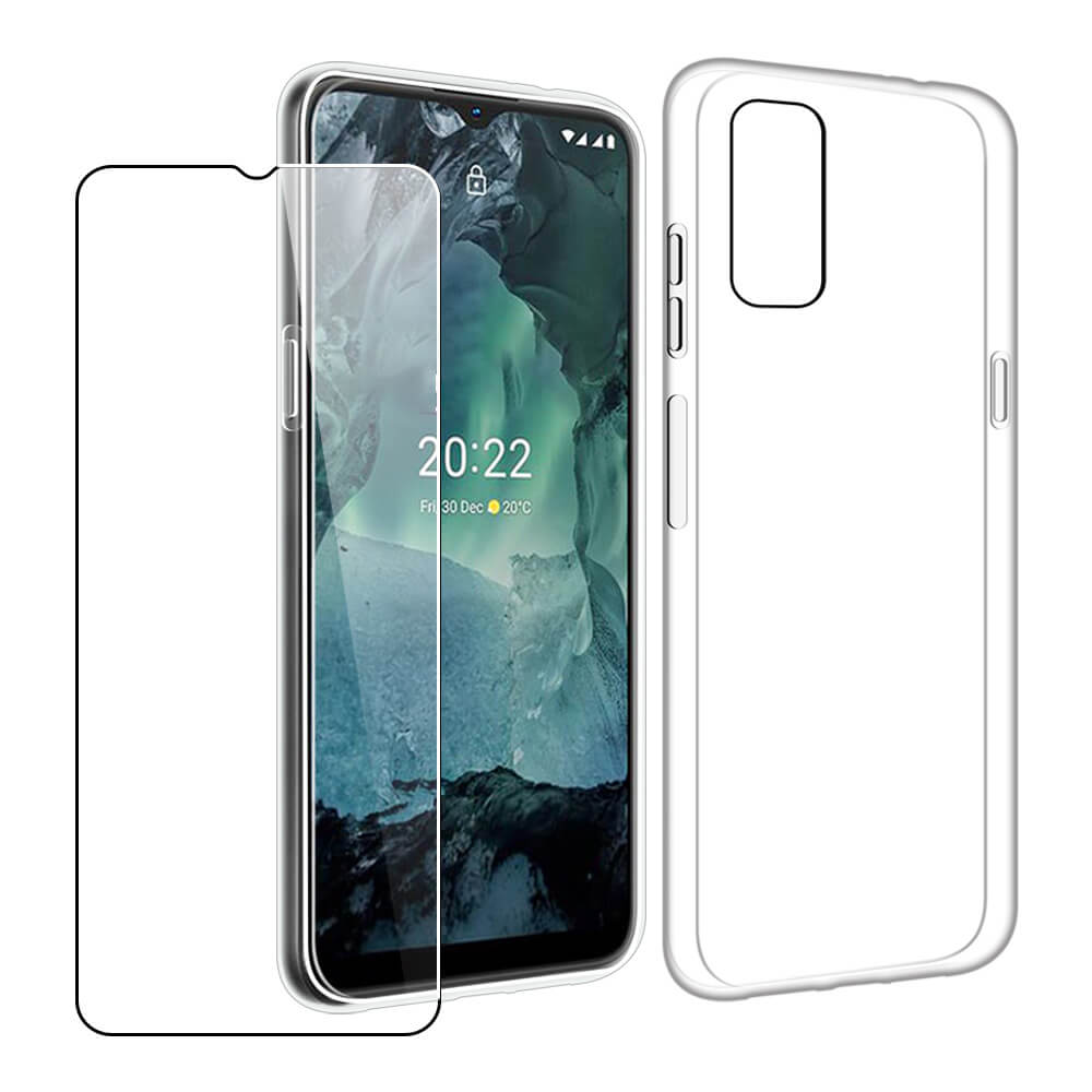 SDTEK Custodia Protettiva 360 Per Nokia C21 Plus - Cover In Gel Trasparente + Pellicola In Vetro Temperato, Antigraffio E Antiurto