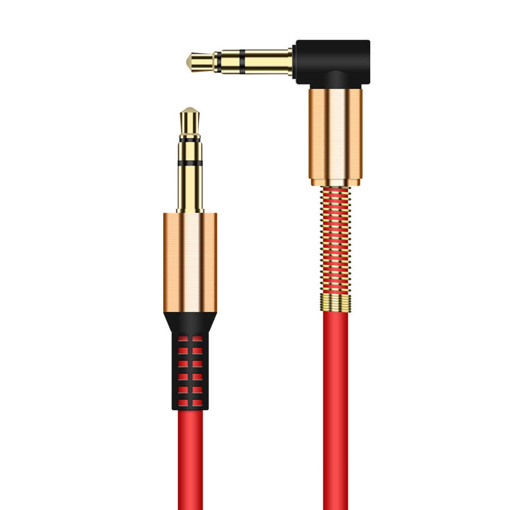 SDTEK Cable en forma de L Rojo 1 metro 3.5mm Jack de oro a Jack Audio auxiliar  Aux Cable auxiliar para iPhone, iPod, iPad, Samsung, Tableta, Coche,  Teléfono