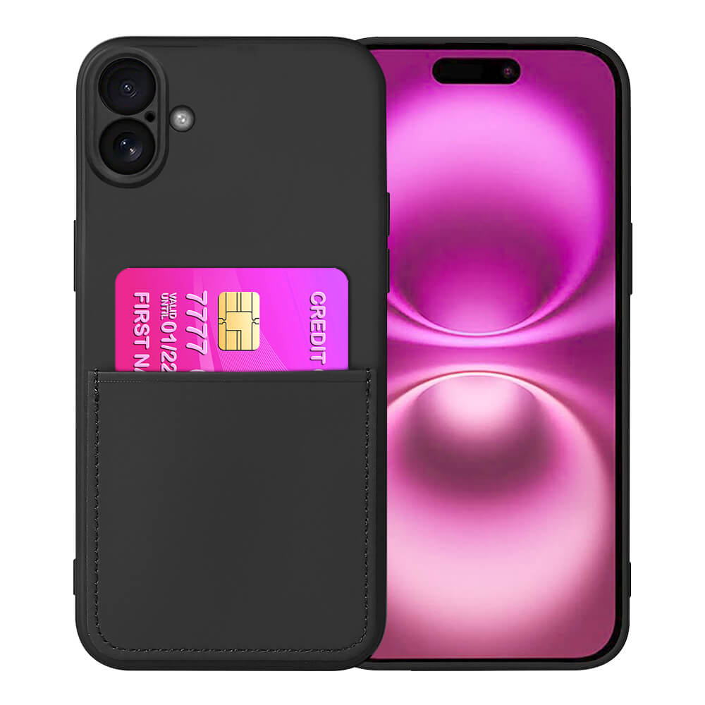 Case for iPhone 16 Plus Slim with Card Holder Soft Lining Black