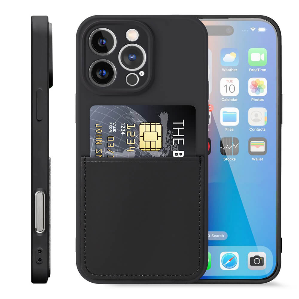 Case for iPhone 16 Pro Max Slim with Card Holder Soft Lining Black