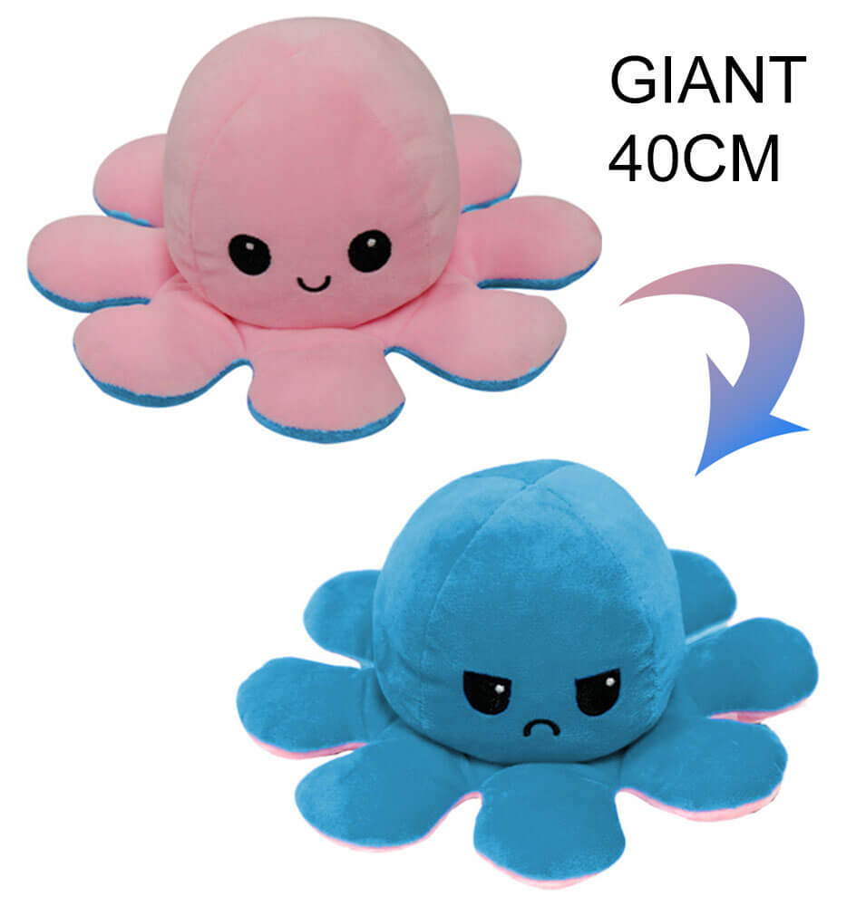 Géant 40CM Mignon Réversible Octopus Plushie Enfants Double Face Peluche Humeur Bleu Rose