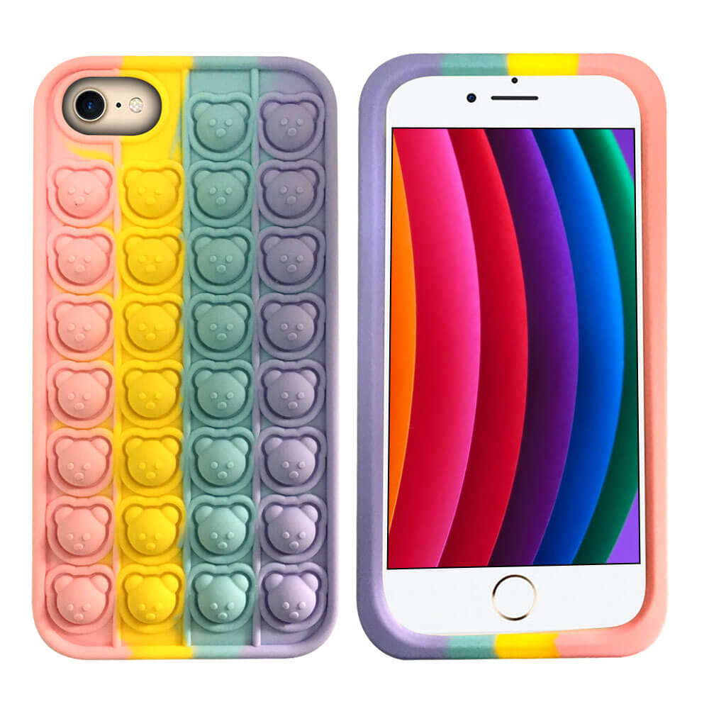 SDTEK Rainbow Teddy Bears Pop Case for iPhone 7 / 8 / SE 2020, Fidget  Multicolour Soft Silicone Cover