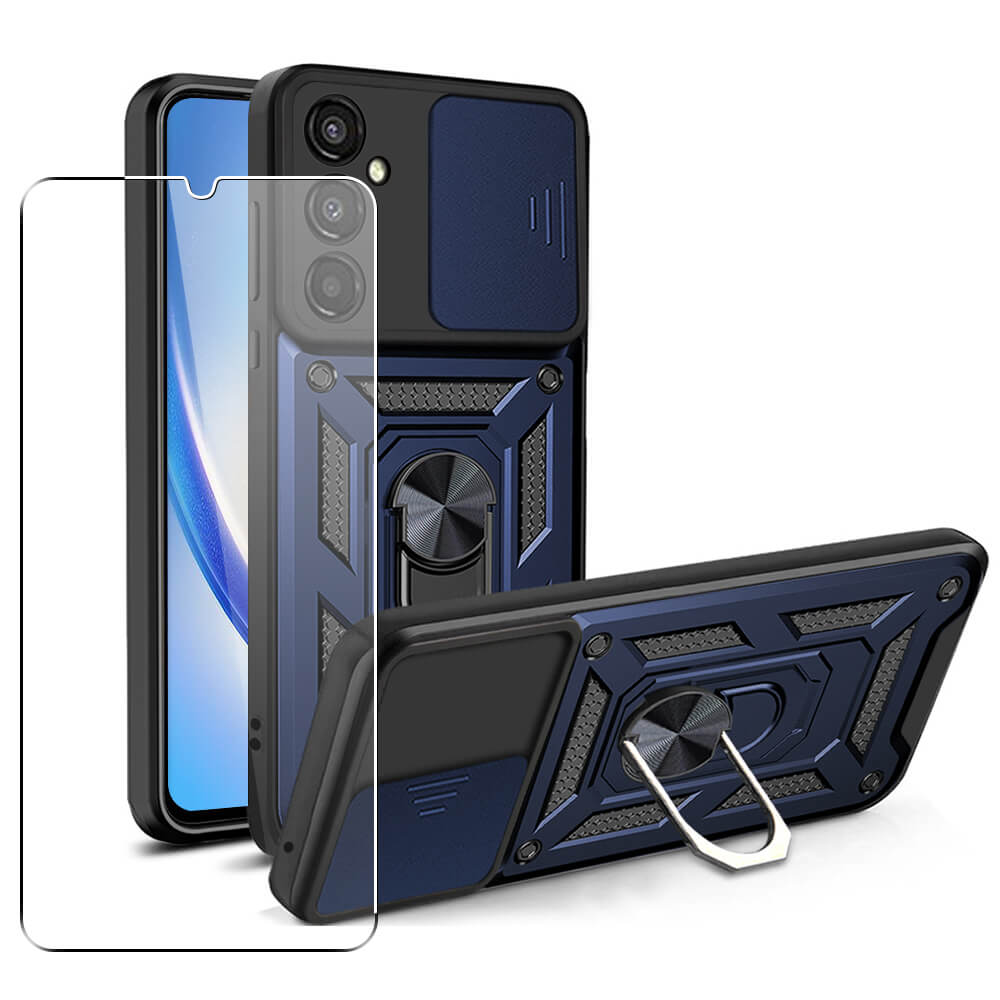 SDTEK Coque Pour Samsung Galaxy A34 5G Housse Téléphone D'objectif  D'appareil Photo, Support, Bague Magnétique Protecteur écran Verre Marine