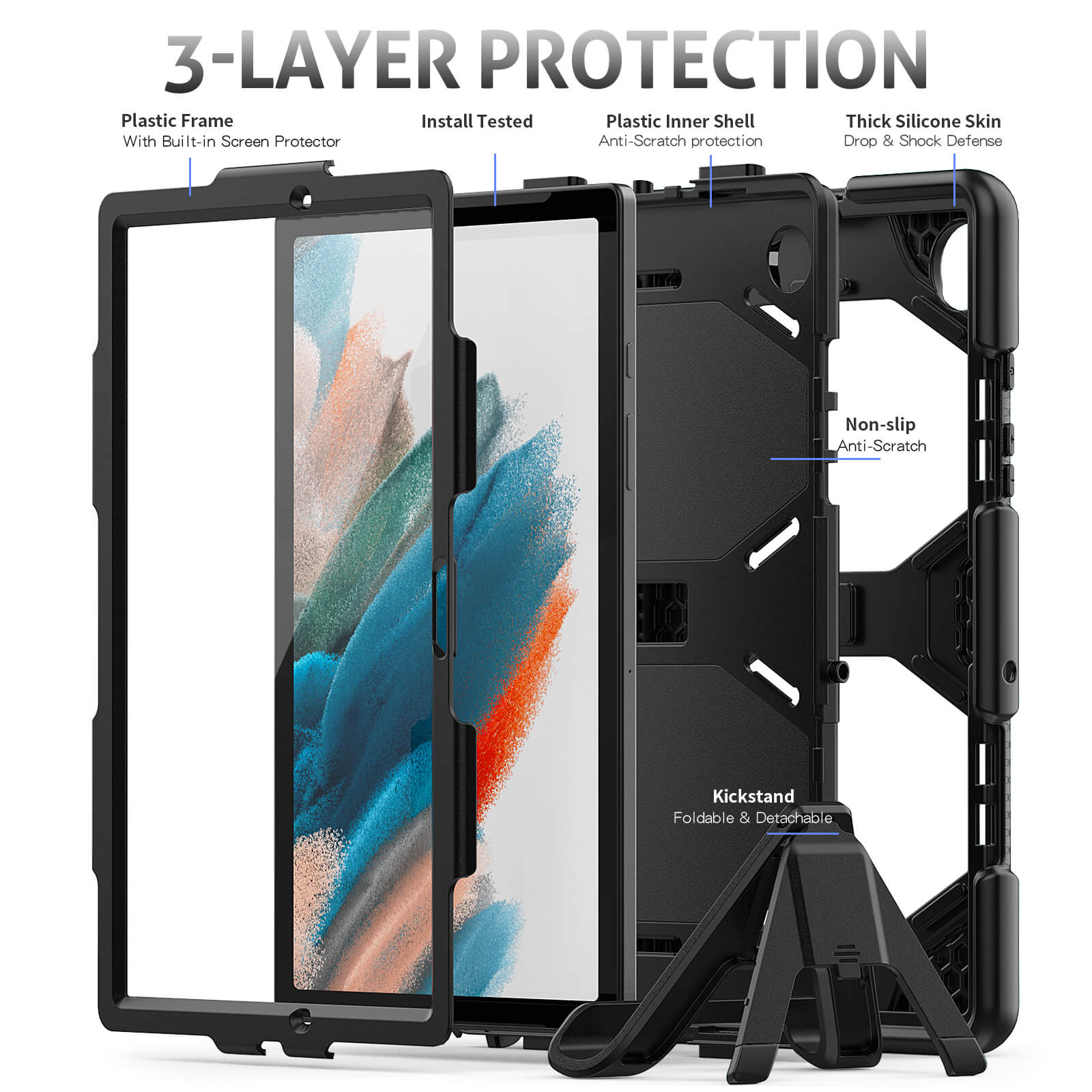 ornament seksueel de ober SDTEK Case for Samsung Galaxy Tab A8 10.5 (2021/2022) Cover Stand Screen  Protector Black