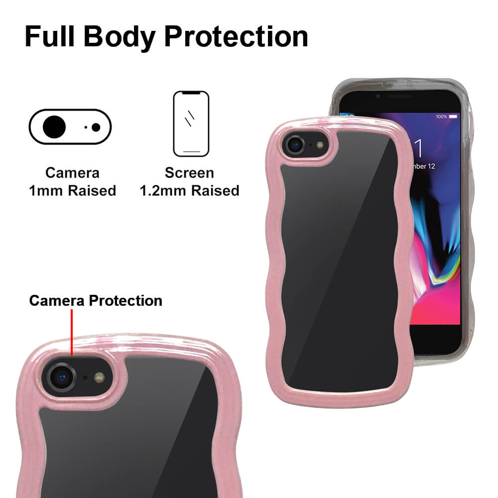 SDTEK Funda Para iPhone SE 2022/2020, iPhone 7 / 8 Protector Pantalla  Vidrio Wave 360 Rosa