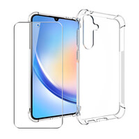 Case voor Samsung Galaxy S23 FE Zachte Gel Clear Cover [Airbag Hoeken] + Gehard Glas Screen Protector 360 Bescherming