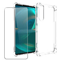 Case voor Sony Xperia 5 IV Soft Gel Clear Cover [Airbag Corners] + Gehard Glas Screen Protector 360 Protection