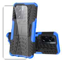 SDTEK-hoes voor Oppo A57 / A77 Rugged Armor-telefoonhoes met ingebouwde standaard + glazen schermbeschermer 360 bescherming (Blauw)
