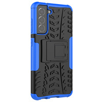 SDTEK-deksel til Samsung Galaxy S21 FE 5G Rugged Armor-telefondeksel med innebygd stativ (Blå)