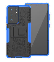 SDTEK-fodral för Samsung Galaxy S21 Ultra Rugged Armor-telefonskal med inbyggt stativ (Blå)