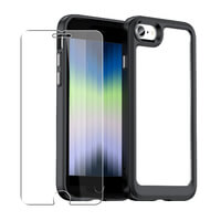 Bumper Case for iPhone SE 2022/2020, iPhone 7 / 8 Gel Clear Cover + Glass Screen Protector Black