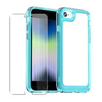 Bumper Case for iPhone SE 2022/2020, iPhone 7 / 8 Gel Clear Cover + Glass Screen Protector Blue
