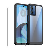 Bumper Case for Motorola Moto G14 Gel Clear Cover + Glass Screen Protector Black