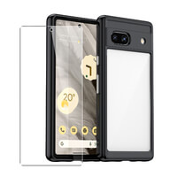 Bumper Case for Google Pixel 7a Gel Clear Cover + Glass Screen Protector Black