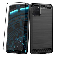 Case voor Samsung Galaxy S10 Lite 2020 Full Body Voor en Achter 360 Bescherming Carbon Fiber Cover met Gehard Glas Full Screen Protector