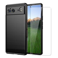 SDTEK-hoesje voor Google Pixel 6 Full Body voor- en achterkant 360 bescherming Carbon Fiber Phone Cover met gehard glas screenprotector