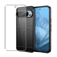 Carbon Case for Google Pixel 9 Pro Phone Cover and Glass Screen Protector