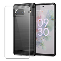 SDTEK-hoesje voor Google Pixel 7 Full Body voor- en achterkant 360 bescherming Carbon Fiber Phone Cover met gehard glas screenprotector