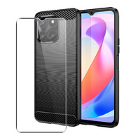 Carbon Case for Honor X6a Phone Cover and Glass Screen Protector