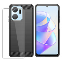 Carbon Case for Honor X7a Phone Cover and Glass Screen Protector