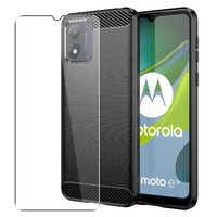 Funda Carbon para Motorola Moto E13 and Protector Pantalla Vidrio Templado