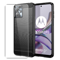 Case voor Motorola Moto G13 / G23 / G53 Full Body Voor- en achterkant 360 Protection Carbon Fiber Phone Cover met Tempered Glass Screen Protector