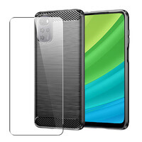 Carbon Case for Motorola Moto G22 Phone Cover and Glass Screen Protector