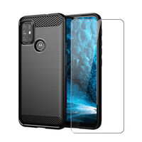 Case voor Motorola Moto G30/G10 Full Body Voor en Achter 360 Bescherming Koolstofvezel Telefoon Cover met Gehard Glas Screen Protector
