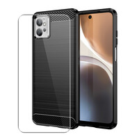 Carbon Case for Motorola Moto G32 Phone Cover and Glass Screen Protector