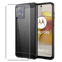 Carbon Case for Motorola Moto G73 5G Phone Cover and Glass Screen Protector