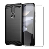 Shockproof Protective Cushioned Case Cover LCD Screen Protector Guard for Nokia 2.4 BLACK Carbon Fibre Fonetek Slim Fit Tough