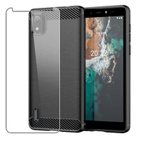 Carbon Case for Nokia C2 2nd Edition Phone Cover and Glass Screen Protector