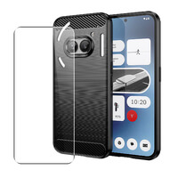 Veske for Nothing Phone 2a Full Body Front og Back 360 Protection Carbon Fiber Telefondeksel med herdet glass skjermbeskytter