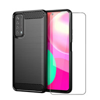 Case voor Huawei P Smart (2021) Full Body Voor en Achter 360 Bescherming Koolstofvezel Telefoon Cover met Gehard Glas Screen Protector