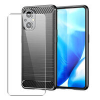 Carbon Case for Oppo Reno 8 (Reno8) Lite Phone Cover and Glass Screen Protector