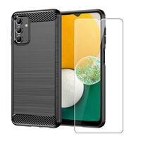 SDTEK-hoes voor Samsung Galaxy A13 / A04s Full Body voor- en achterkant 360 bescherming Carbon Fiber Phone Cover met gehard glas screenprotector