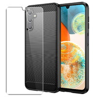 Carbon Case for Samsung Galaxy A14 Phone Cover and Glass Screen Protector
