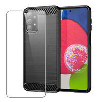 Case voor Samsung Galaxy A23 Full Body Voor en Achter 360 Bescherming Carbon Fiber Telefoon Cover met Gehard Glas Screen Protector