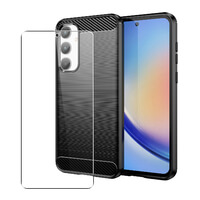 Carbon Case for Samsung Galaxy A35 Phone Cover and Glass Screen Protector