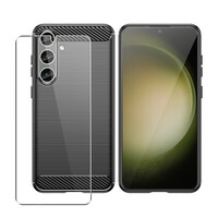 Carbon Case for Samsung Galaxy S24+ Plus Phone Cover and Glass Screen Protector